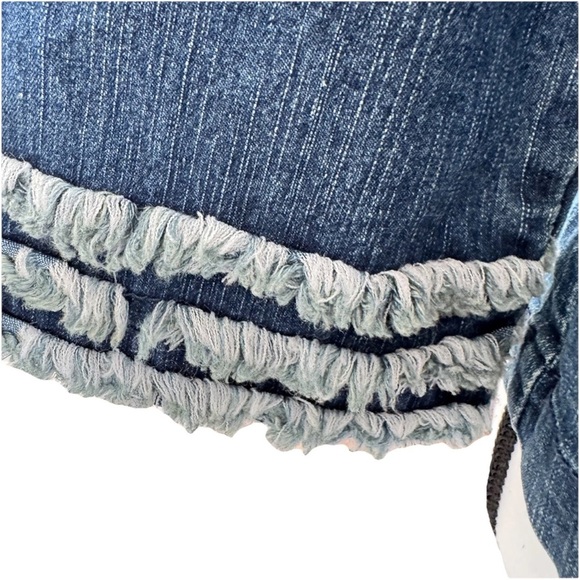 Ruby RD Denim Jacket Fray Ruffle Hook Eye Closure Western Boho 3/4 Sleeves SZ 14 - Picture 7 of 7